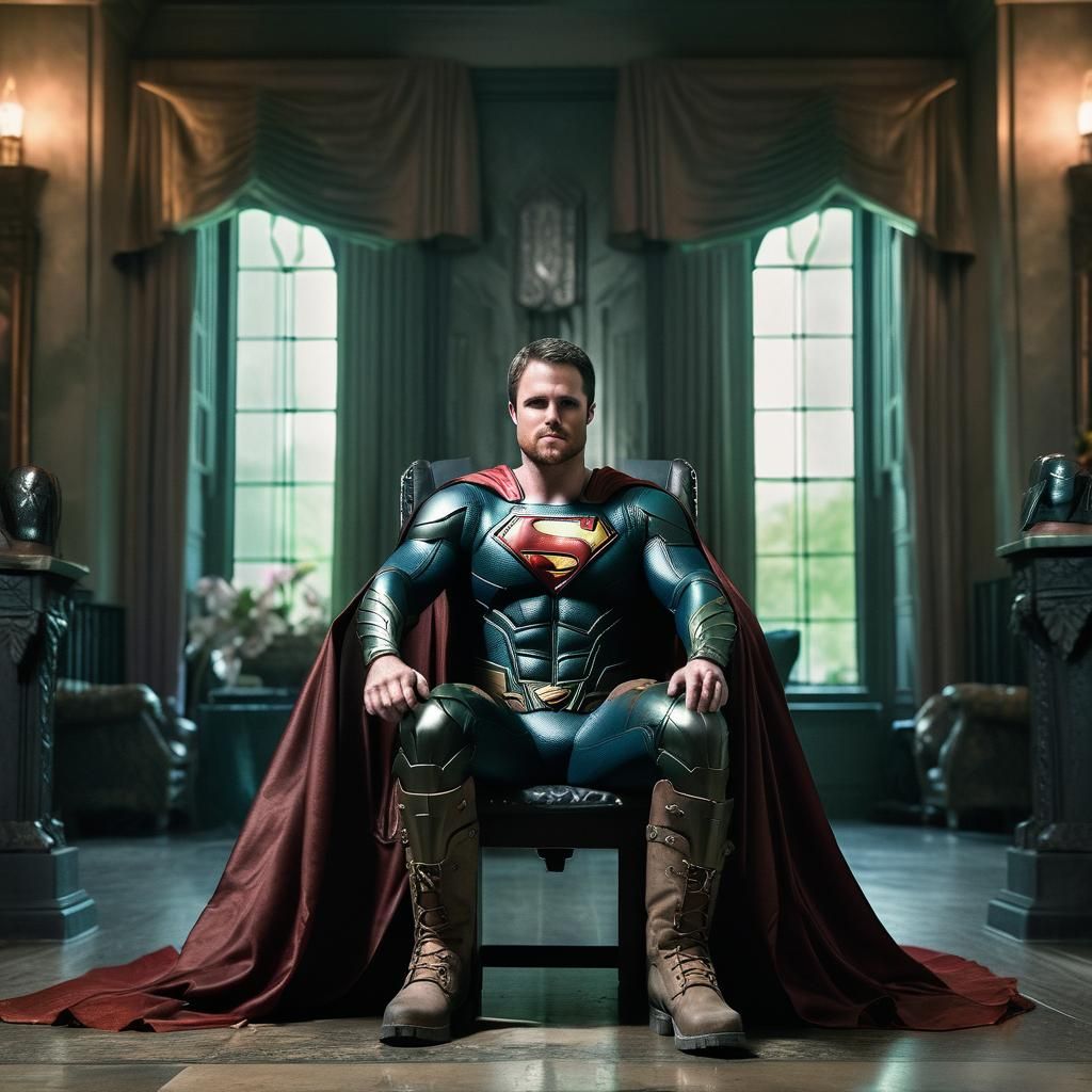 Armored Superman on Throne in Dramatic Digital Painting