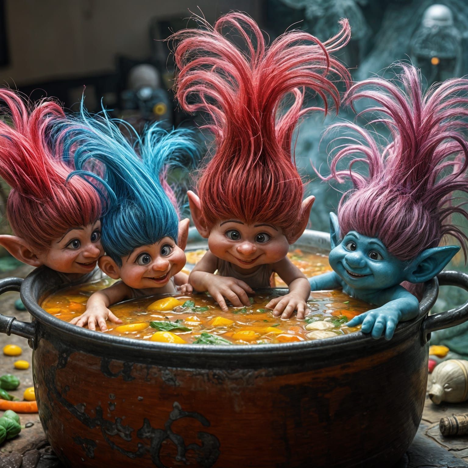 Mischievous Trolls Play in Soup: Splash Art