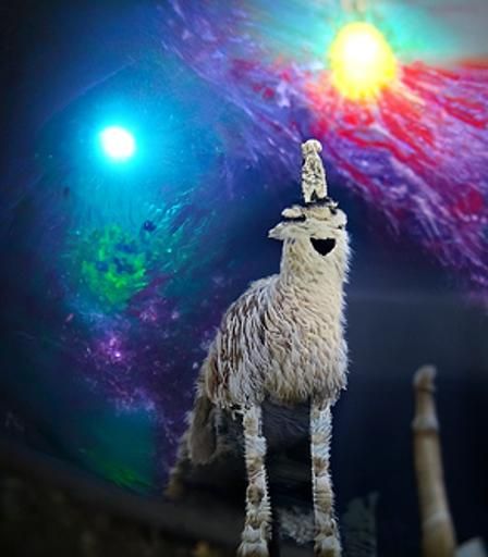 Llama Gazing at Sun God in Space