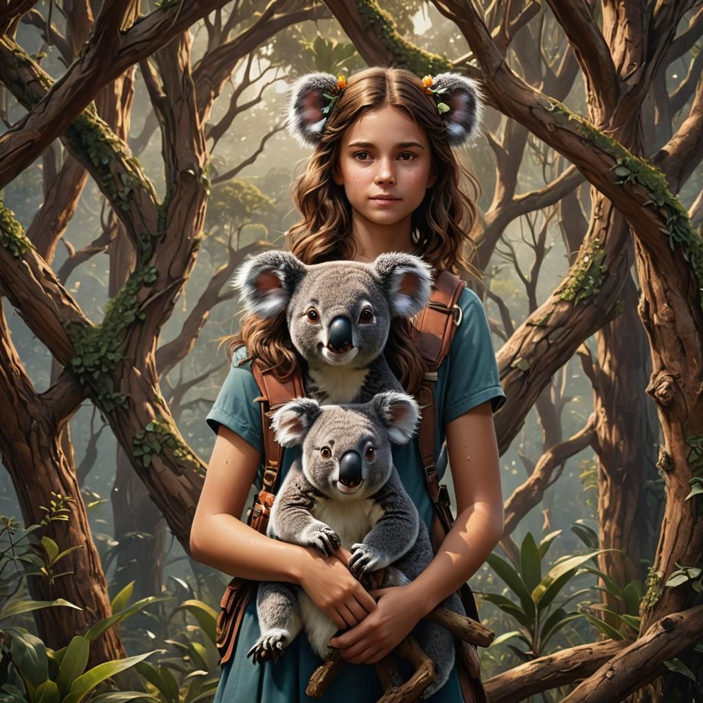 Australian Girl with Koala in Detailed Matte Painting