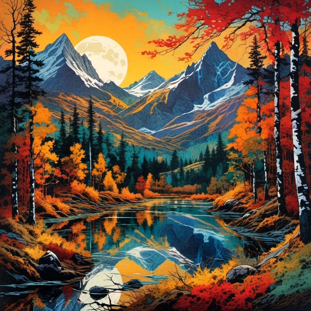 Sinister Autumn Landscape in Paper Collage Style