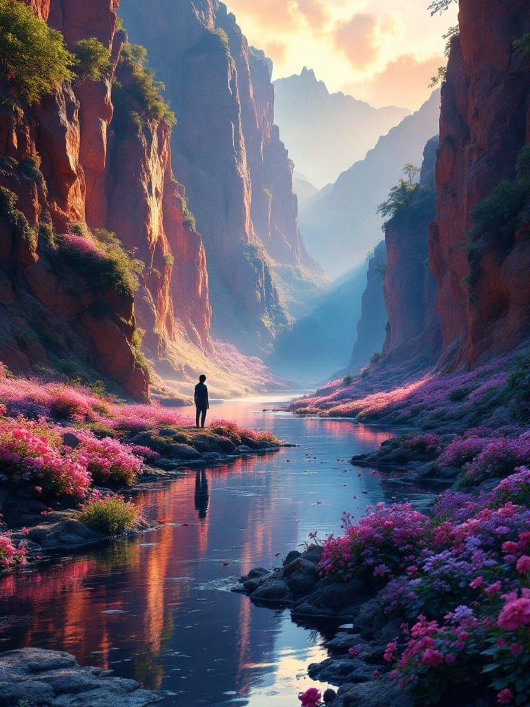 Surreal Canyon Sunset in Photorealistic Style