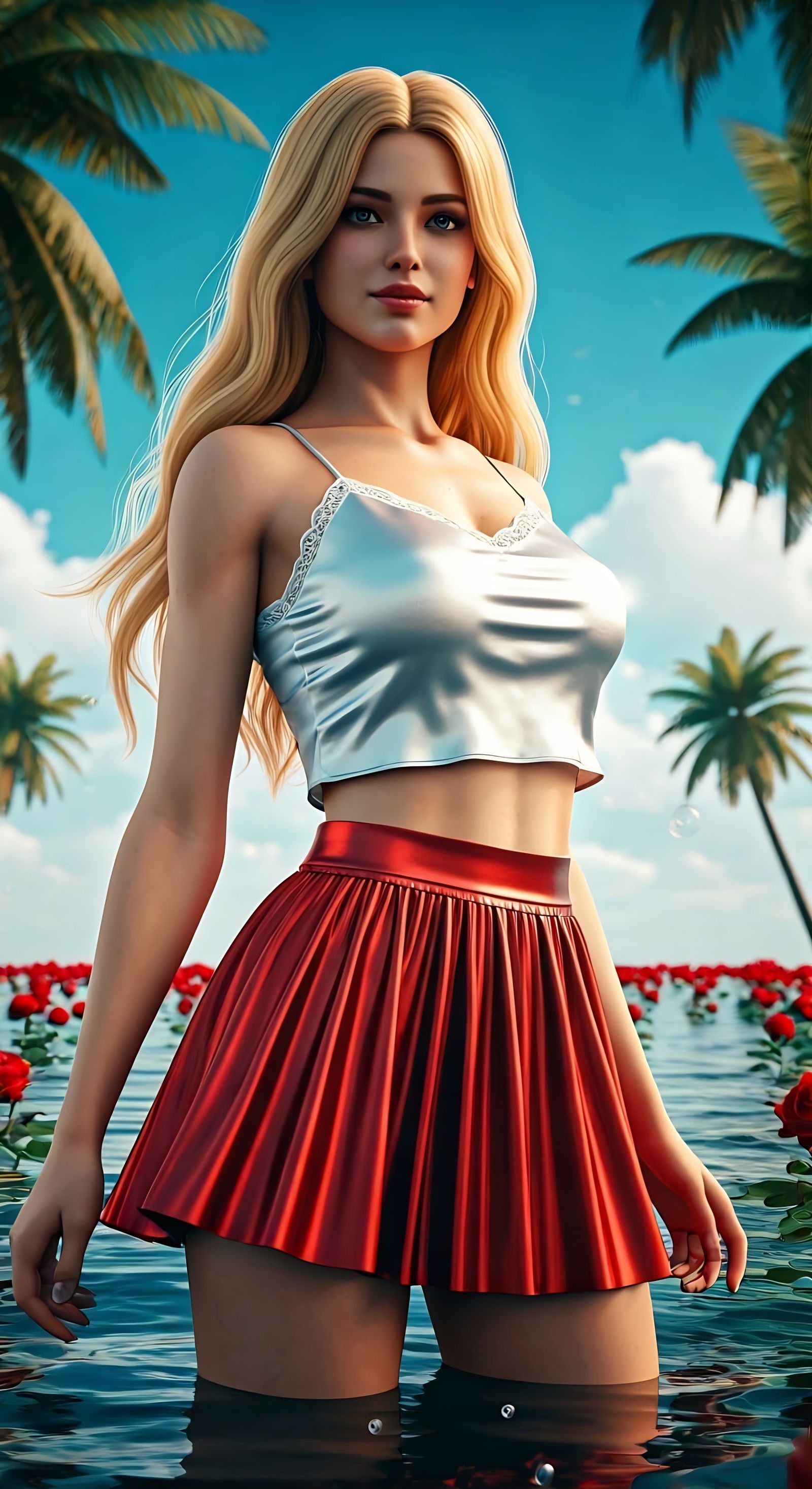 Sultry Summer Goddess in Vibrant Floral Setting