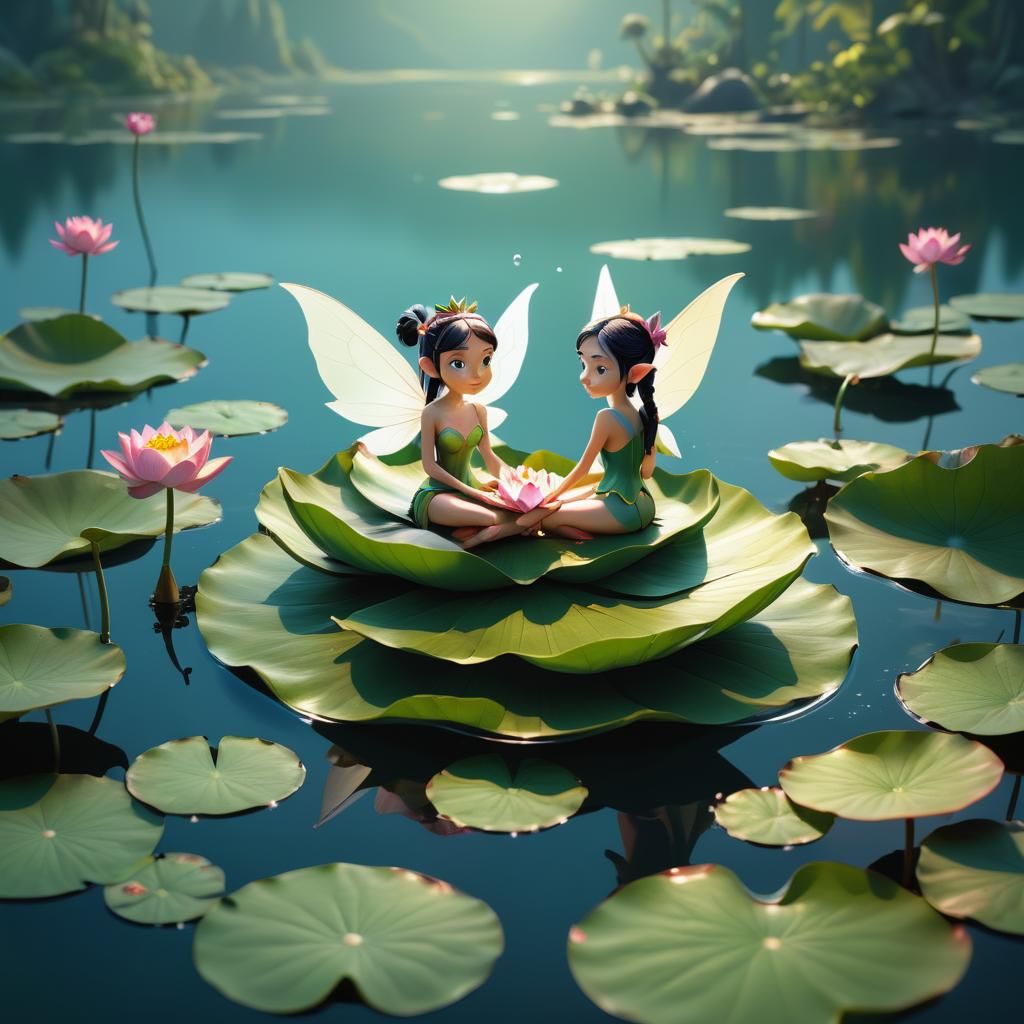 Fairy on Lotus Leaf: 3D Digital Art