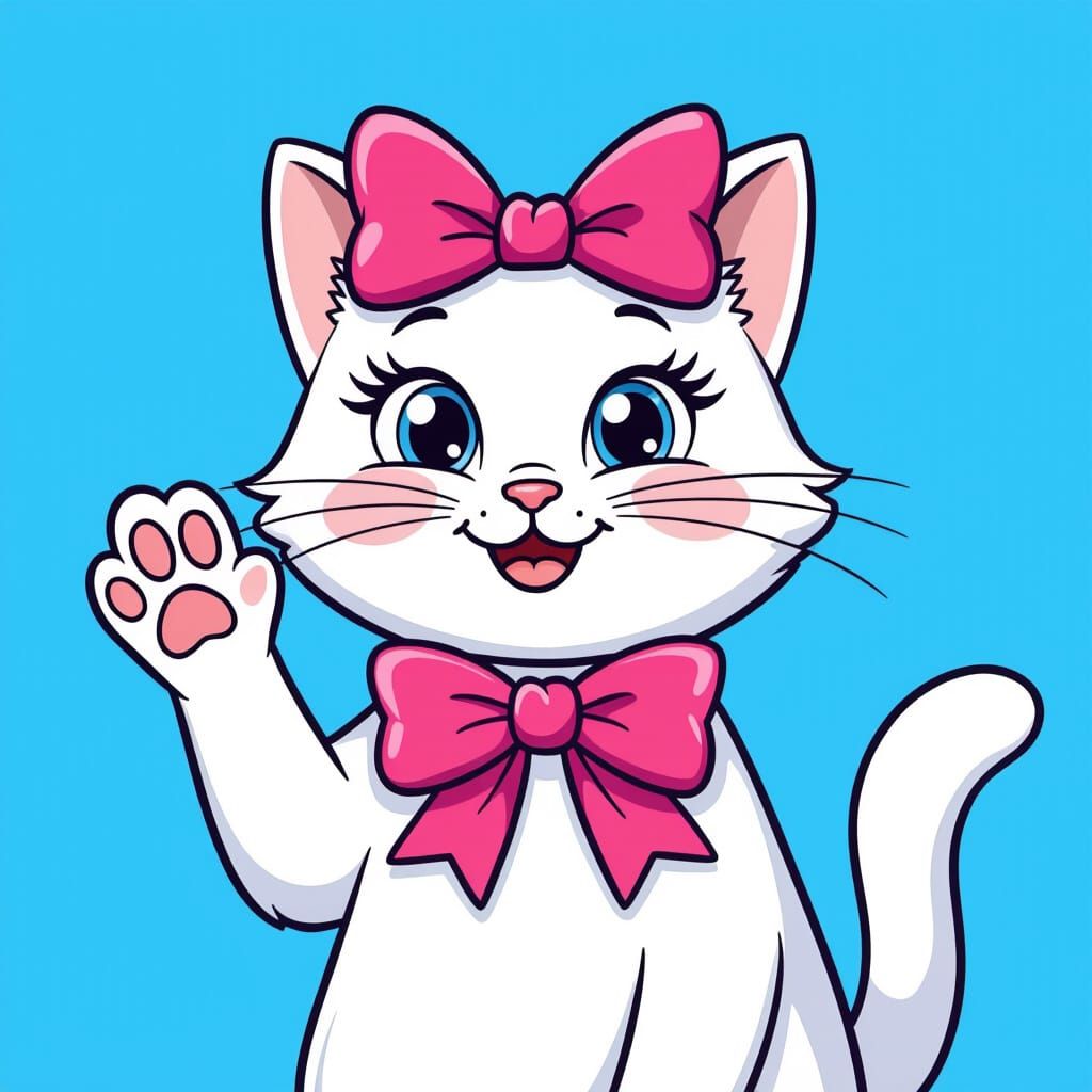 Comedic Vector Cat Waving in Early 2000s Cartoon Style
