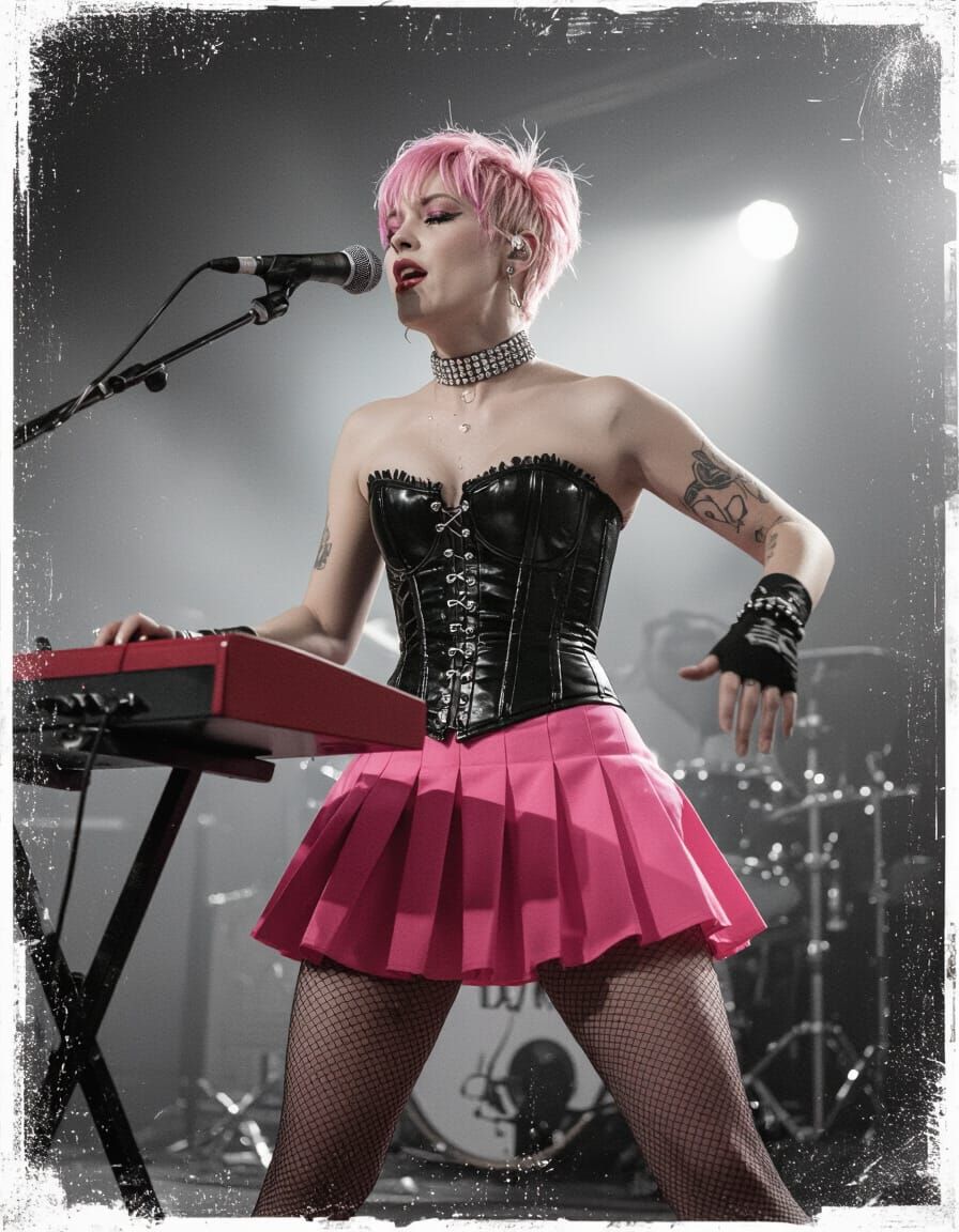 Intense Punk Rock Keyboardist in Gritty Candid Photo