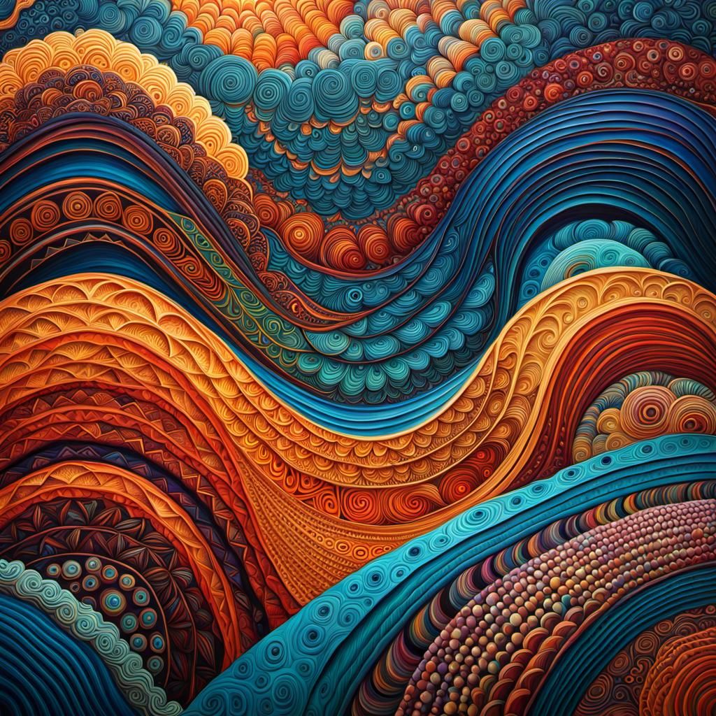 Detailed Encaustic Desert Landscape in Geometric Style