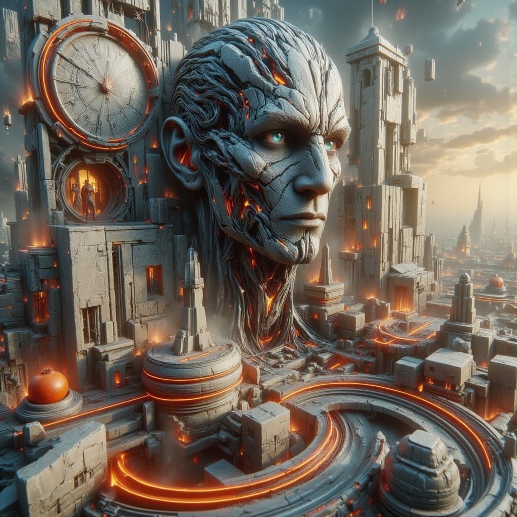 A Desolate, Gray World, Frozen in Time, with Crumbling Struc...