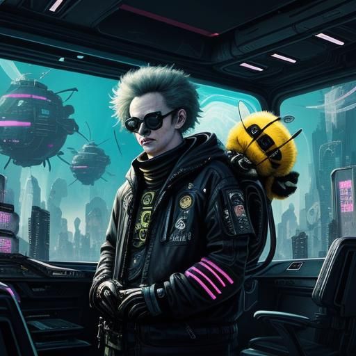 Bees in Sunglasses: Surreal Sci-Fi Cyberpunk Design