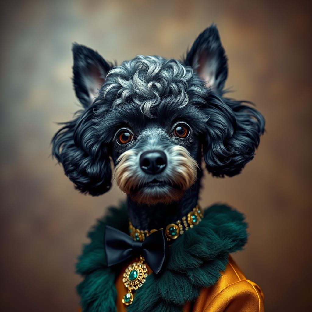Elegant French Poodle in Haute Couture, Art Nouveau Elegance