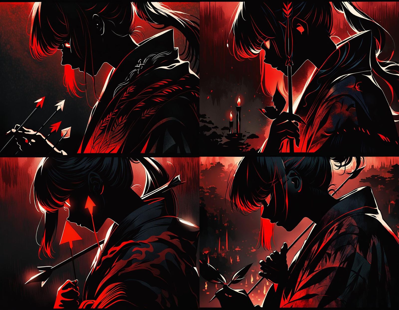 Vibrant Anime Girl with Bow and Arrow in Warm Candlelight