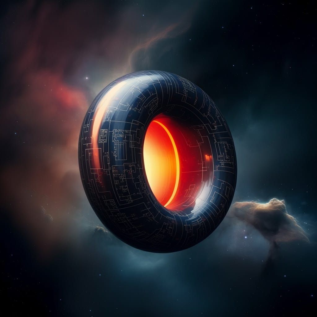 Sleek Cylinder with Interstellar Circuit Art