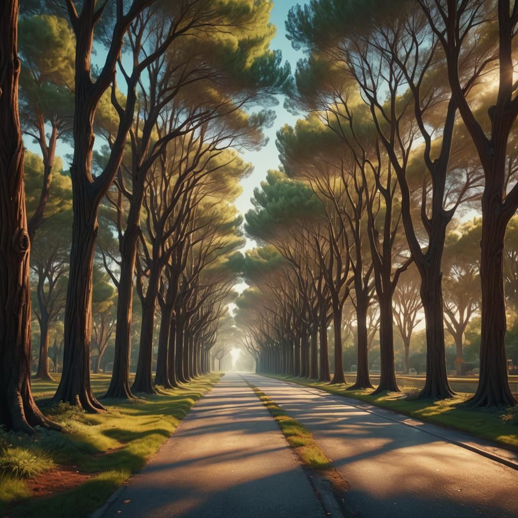 Cypress Alley and Stained Glass Road in Digital Art