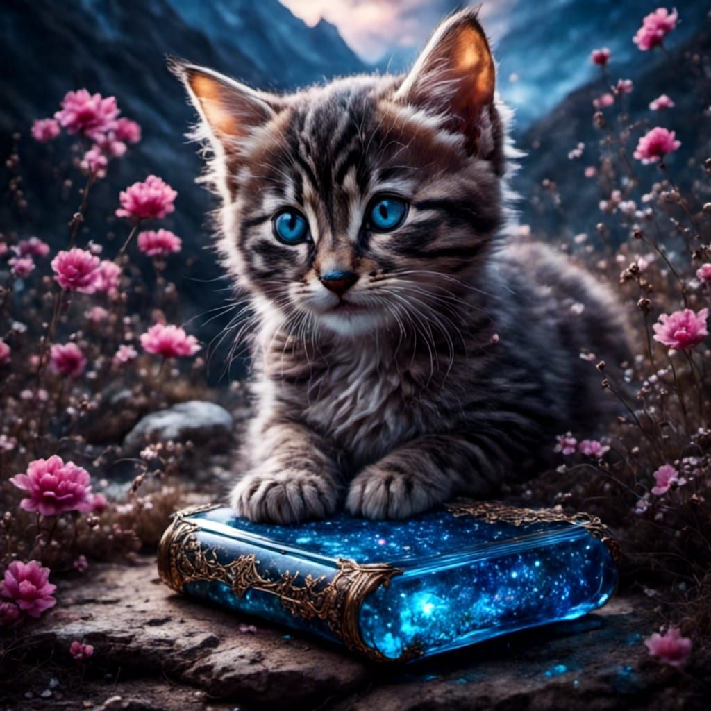 Hyperreal Kitten with Night Sparkle Effects