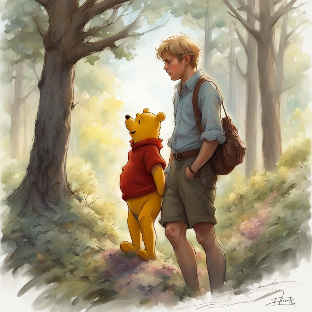 Winnie the Pooh and Christopher Robin in Woods
