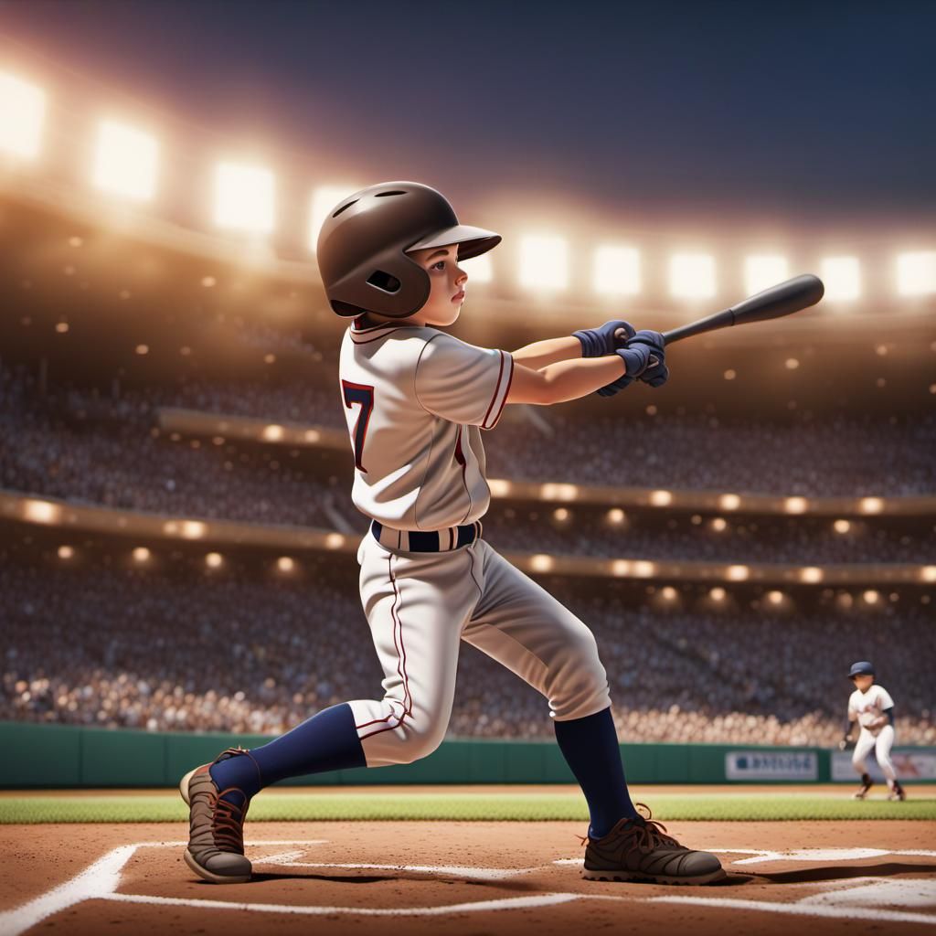 Young Baseball Player Hits Home Run in Stadium