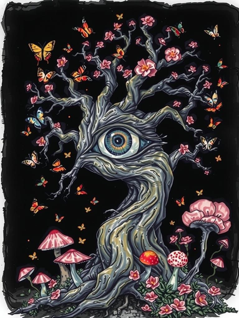 Surreal Magical Tree in Maximalist Sketch Art