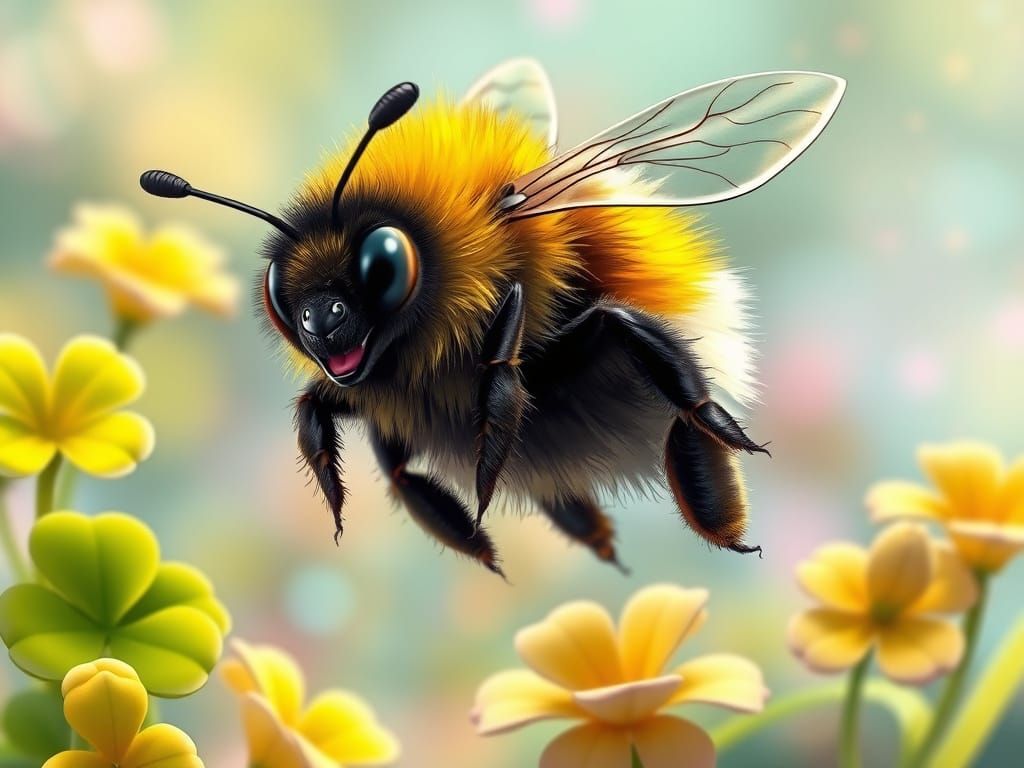 Whimsical Bumblebee in Vibrant Spring Wonderland