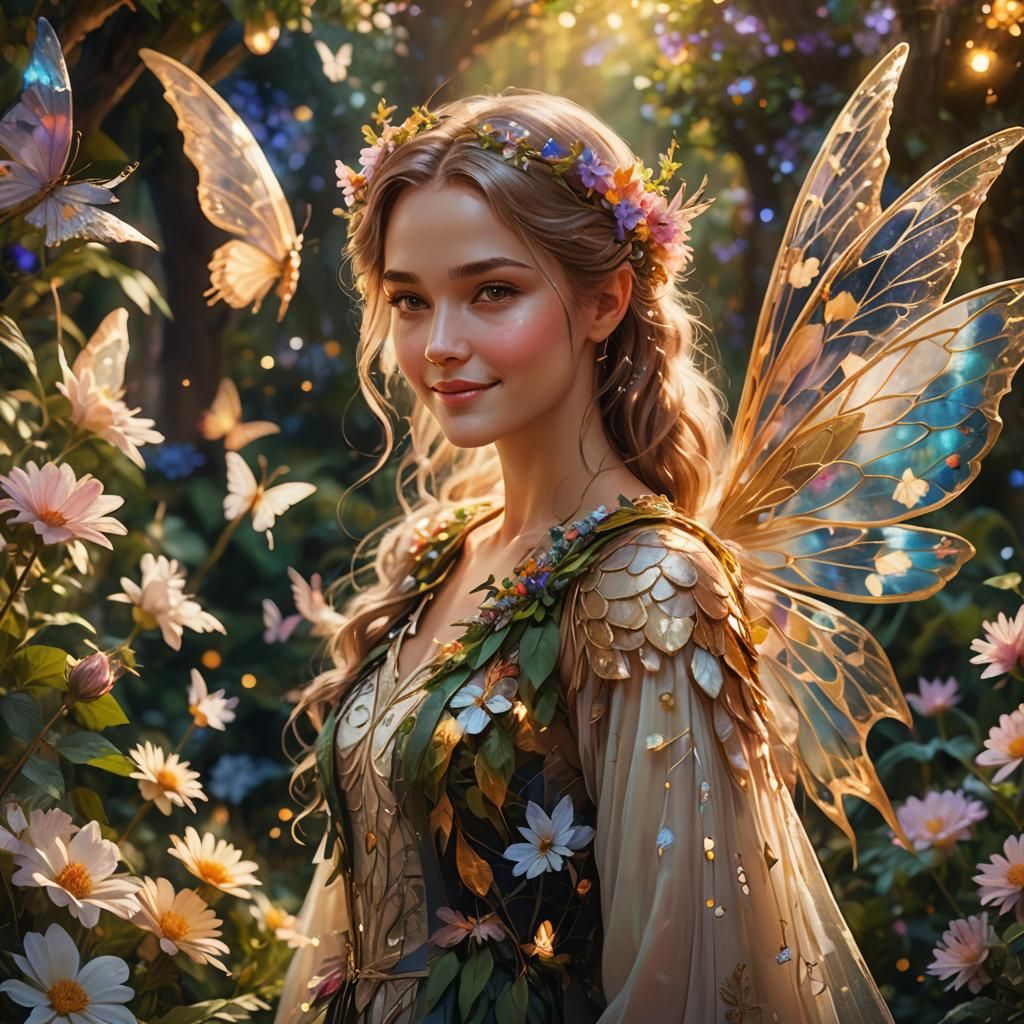Elegant Fairy Portrait in a Lush Garden