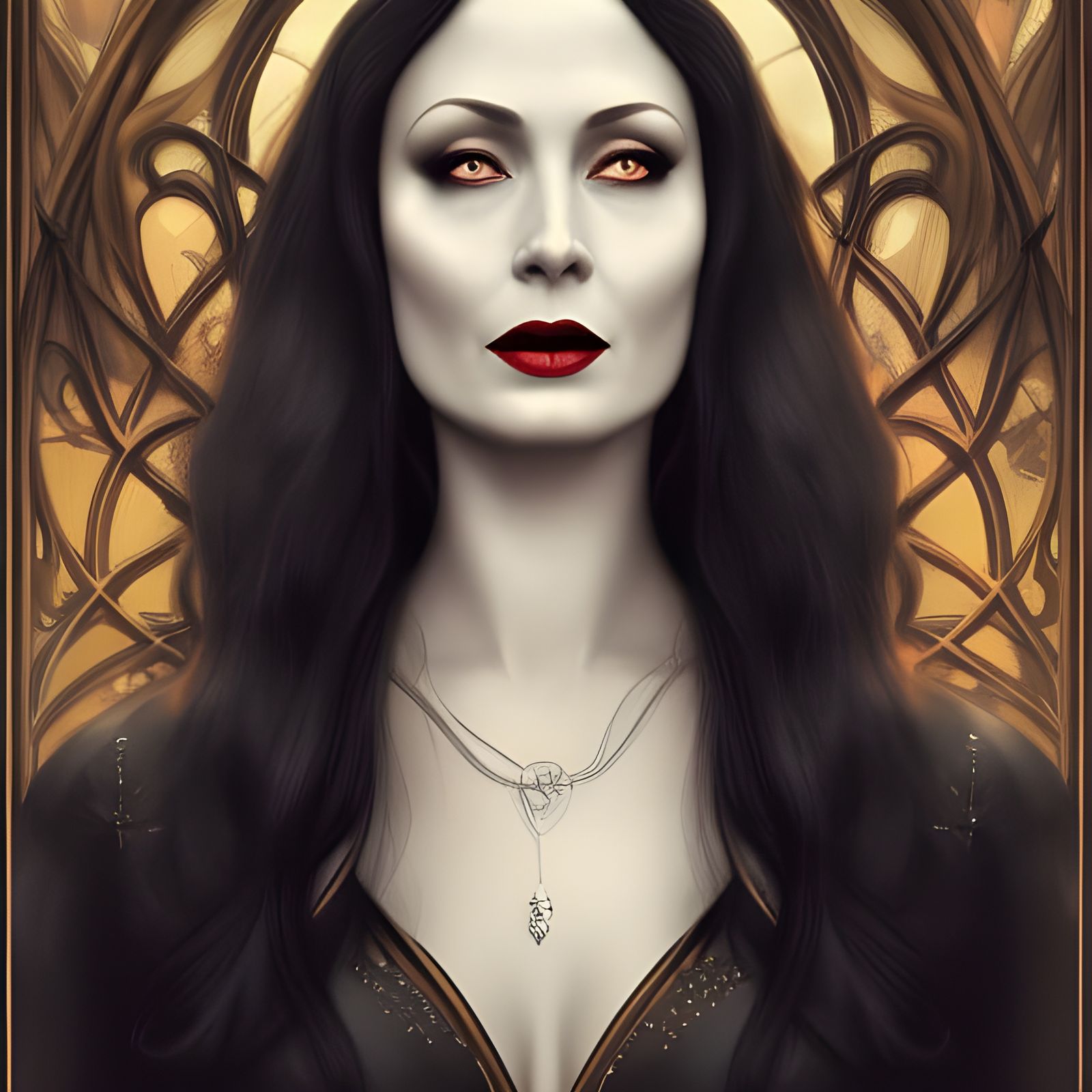 Gothic Portrait of Beautiful Woman in Art Nouveau Style