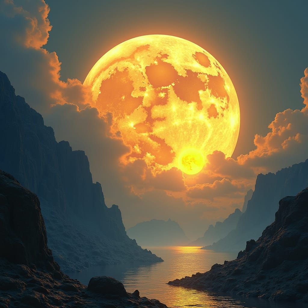 Colossal Moon Over Rugged Horizon in Digital Matte Painting