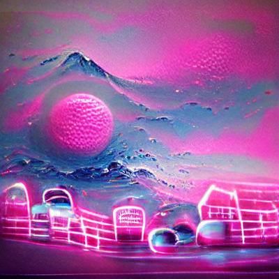 Cake Pink Bubbles in Synthwave Neon Style