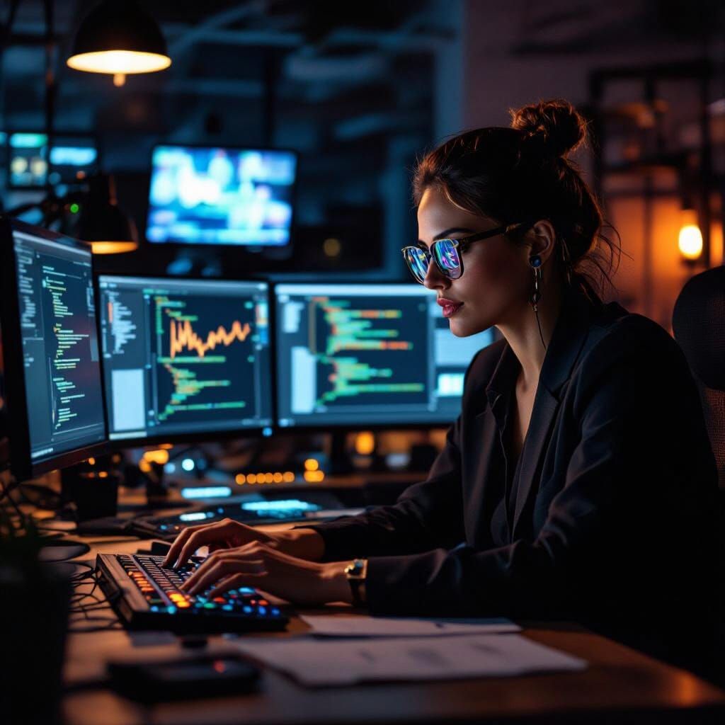 Journalist Verifying Data in Cinematic Style