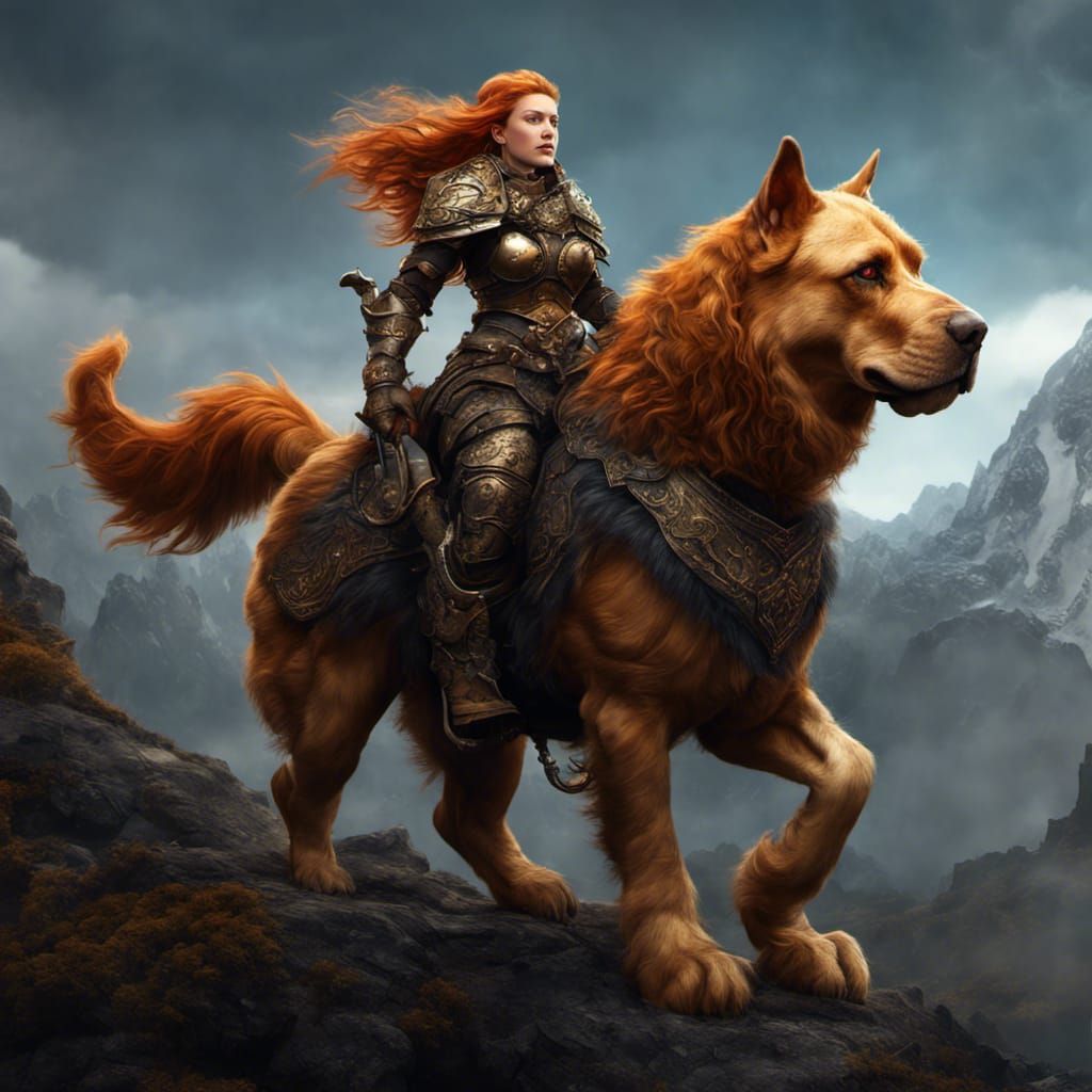 Fantasy Dwarf on Mastiff Steed, Detailed Matte Painting