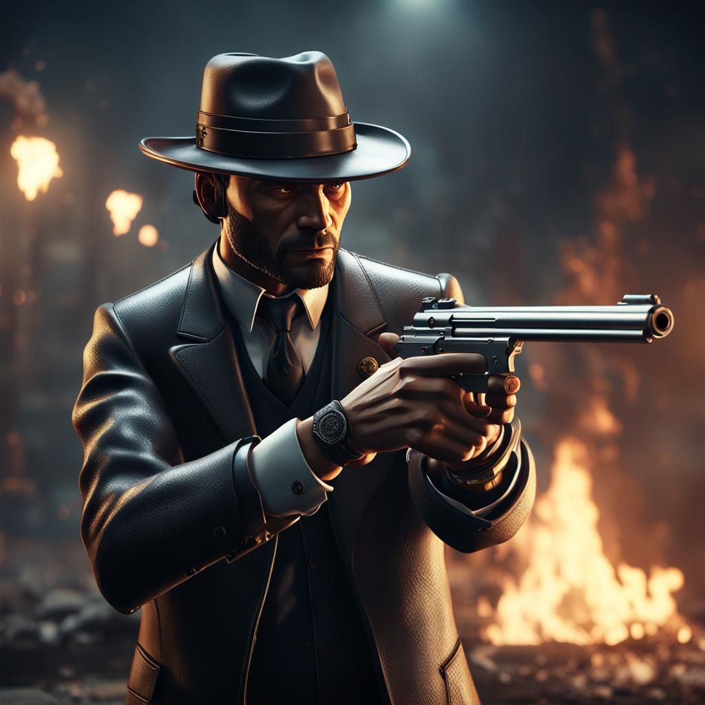 Gangster with Gun in Cinematic 3D Render