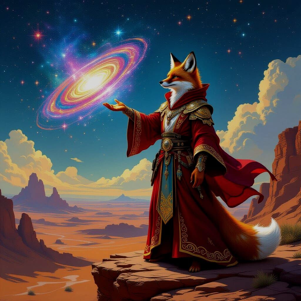 Fox Sorcerer Conjures Galaxy on Alien Desert