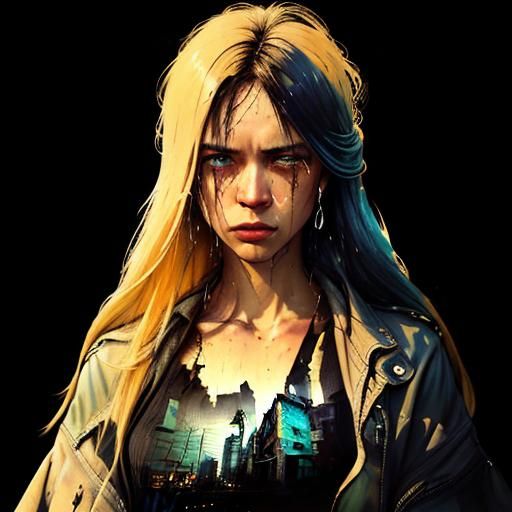 Melancholic Portrait in Abandoned City Street