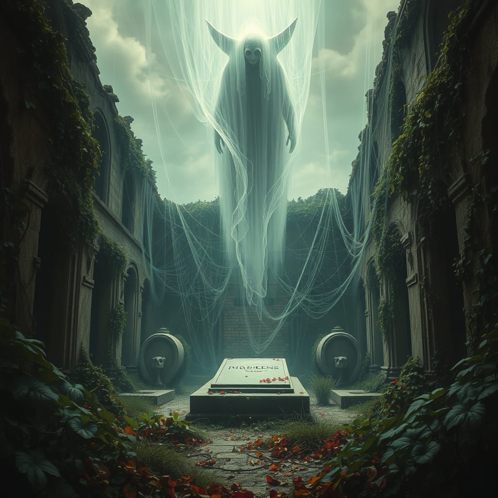 Eerie Spirit in Abandoned Gothic Garden