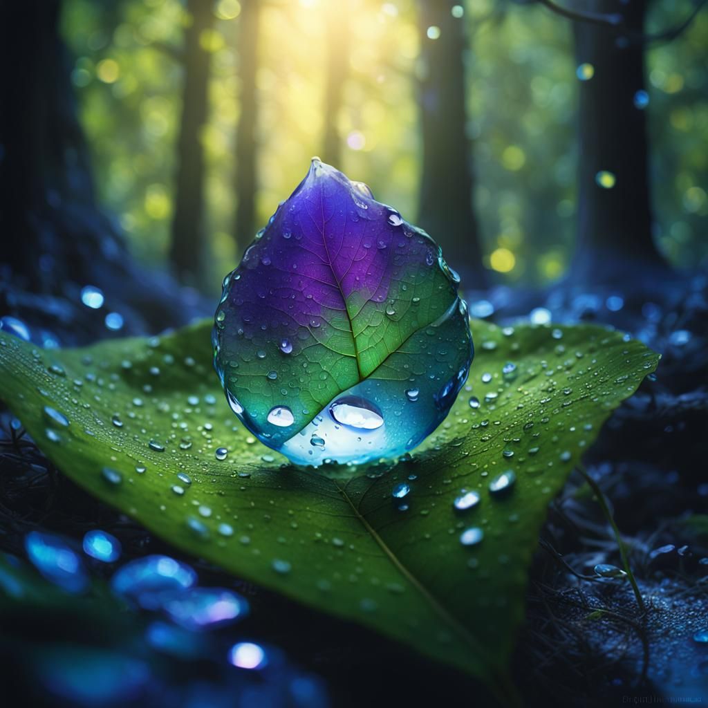 Glistening Water Droplet in Mystical Forest: Matte Painting