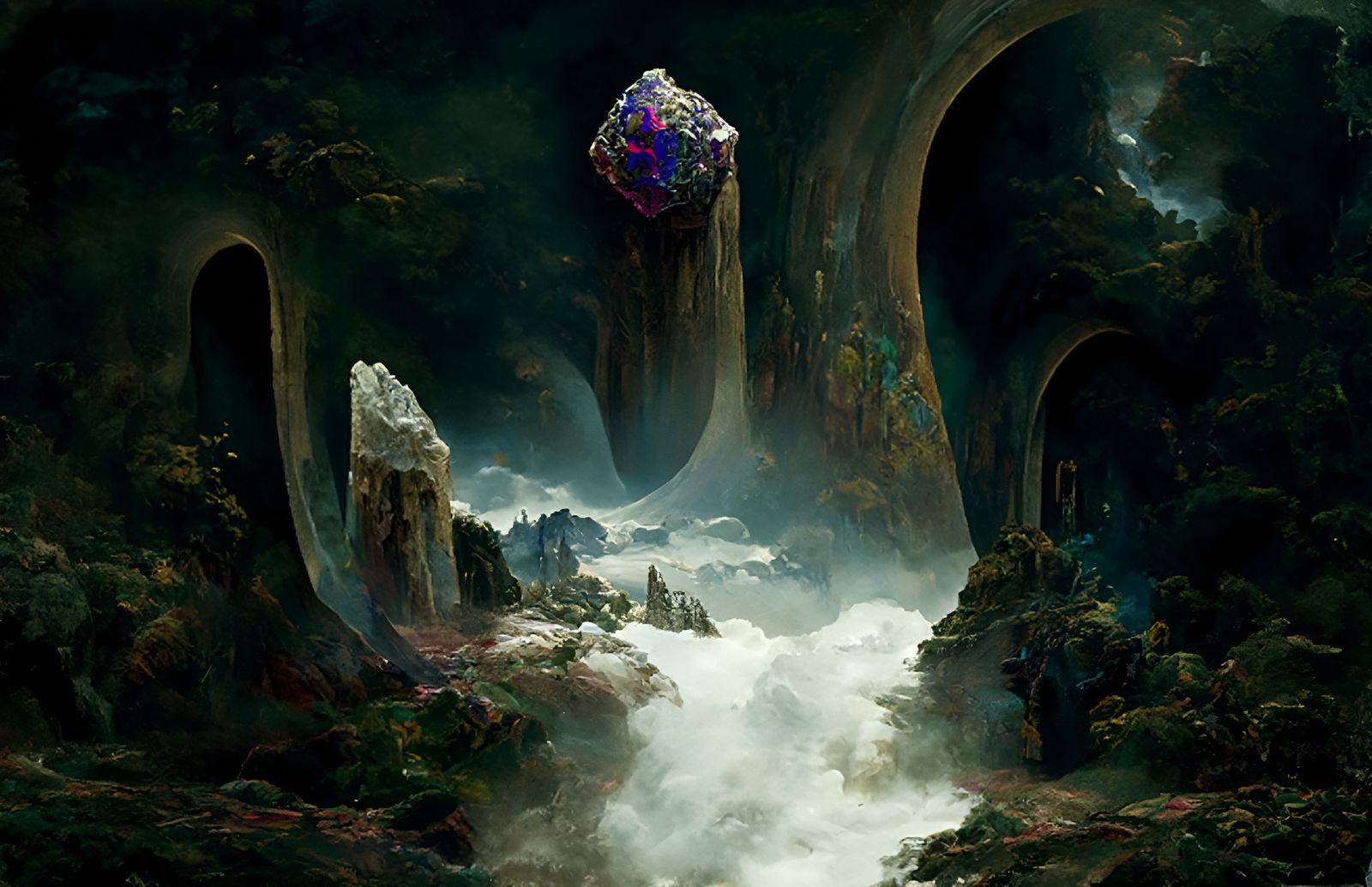 Magic Geode Portal to Alien Garden: 3D Render
