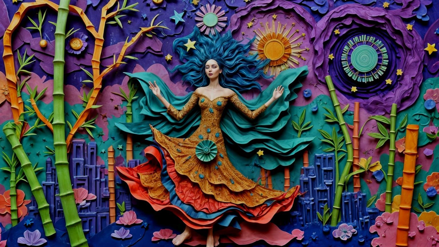 Ethereal Spirit Dances in Starry Skyscraper City