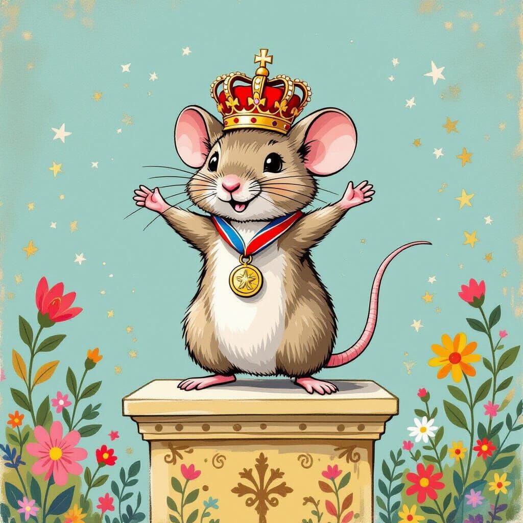 Victorious Mouse King in Whimsical Scene