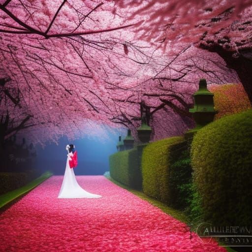 Geisha with Cherry Blossoms: Macro Photography with Ink Pain...