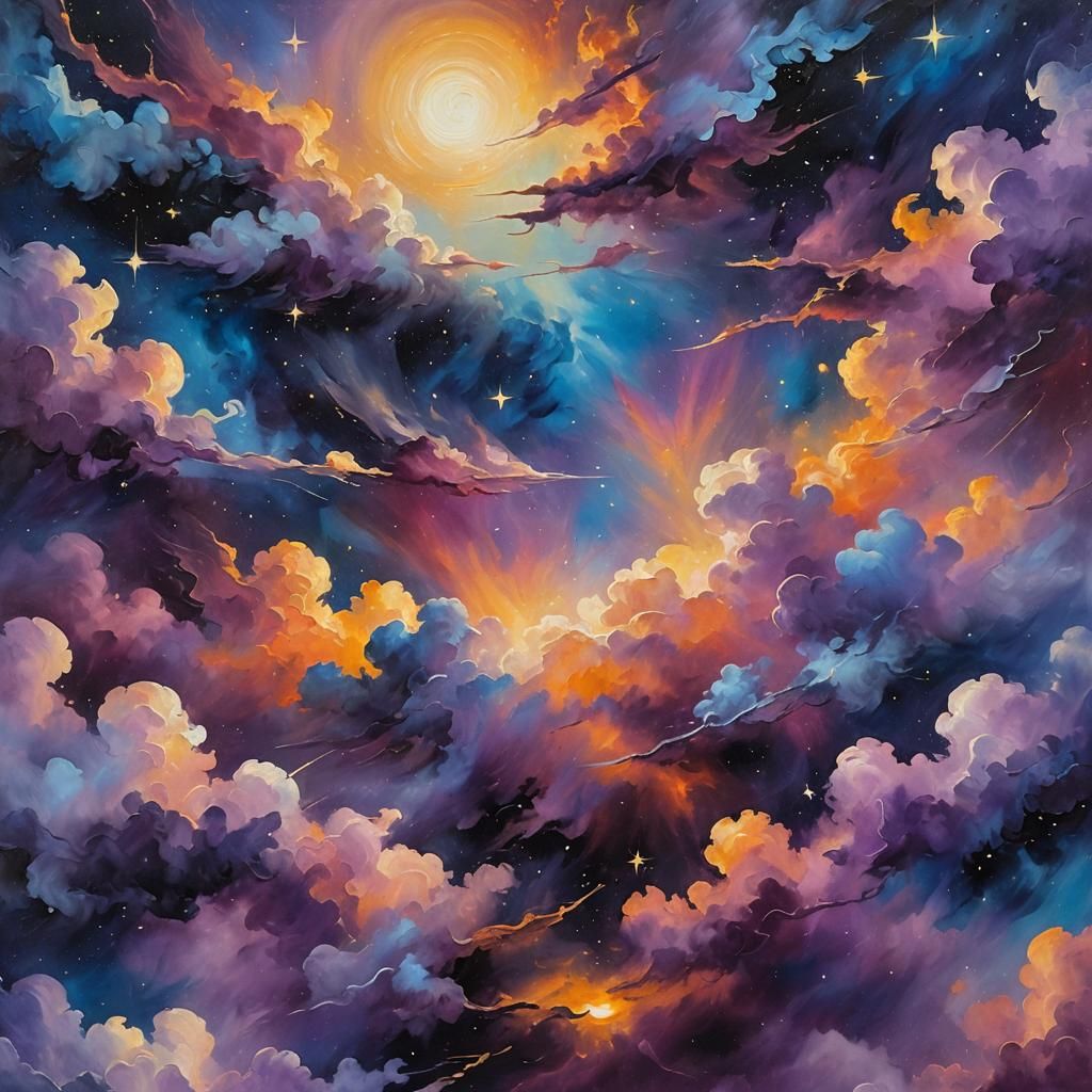 Starry Night in Zaffre Hues as Impasto Painting