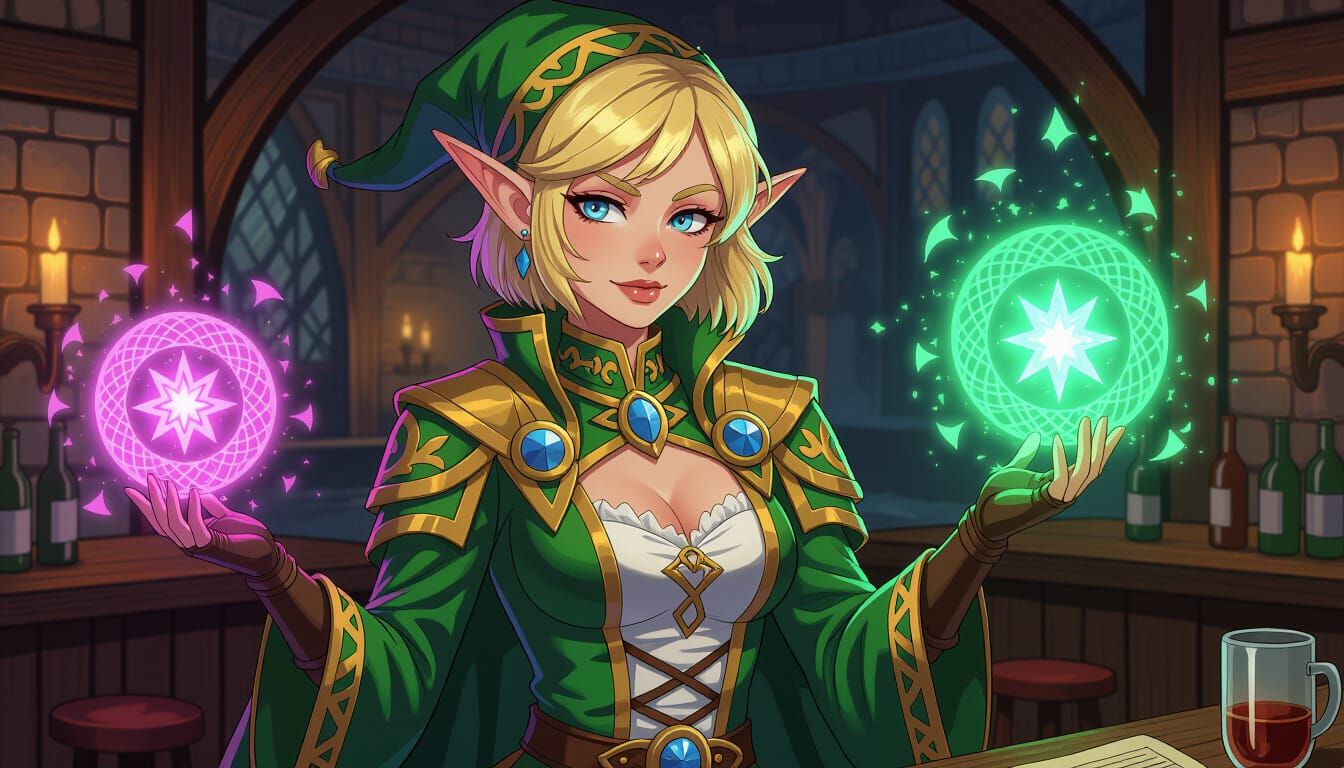 Elf Sorceress in Jack Kirby Comic Book Style