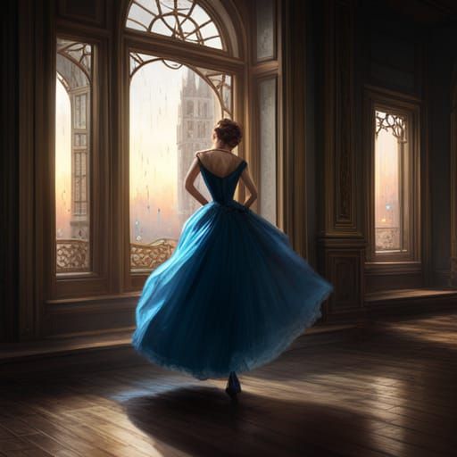 Woman in Gown at Window, Art Nouveau Style