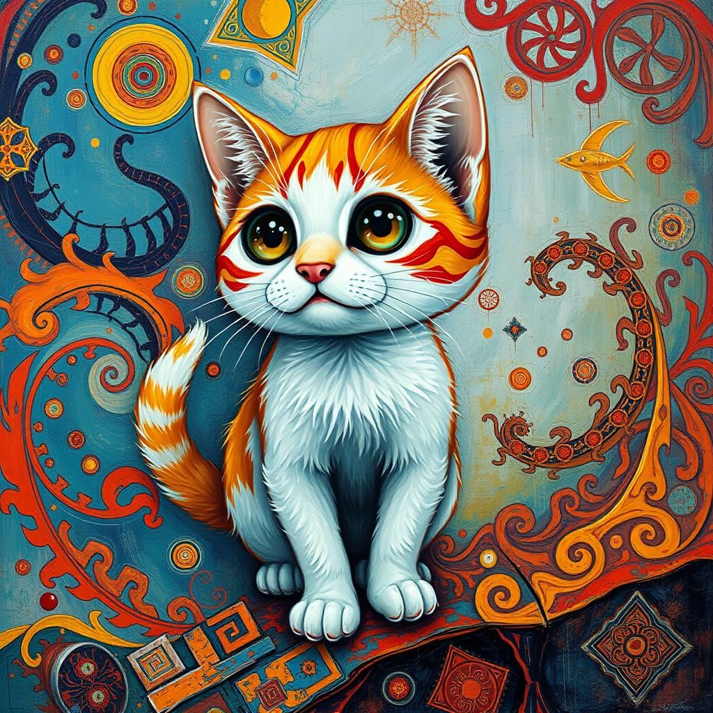 Chibi Cat in Abstract Impasto Surrealist Style