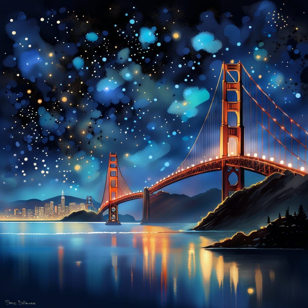 San Fransokyo Night Skyline Reflecting Stars