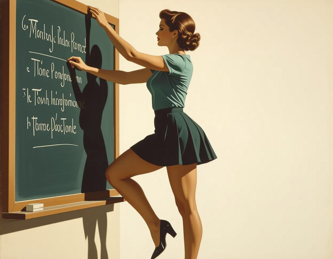 Renaissance Teacher Reaching High on Tiptoes in Michelangelo...