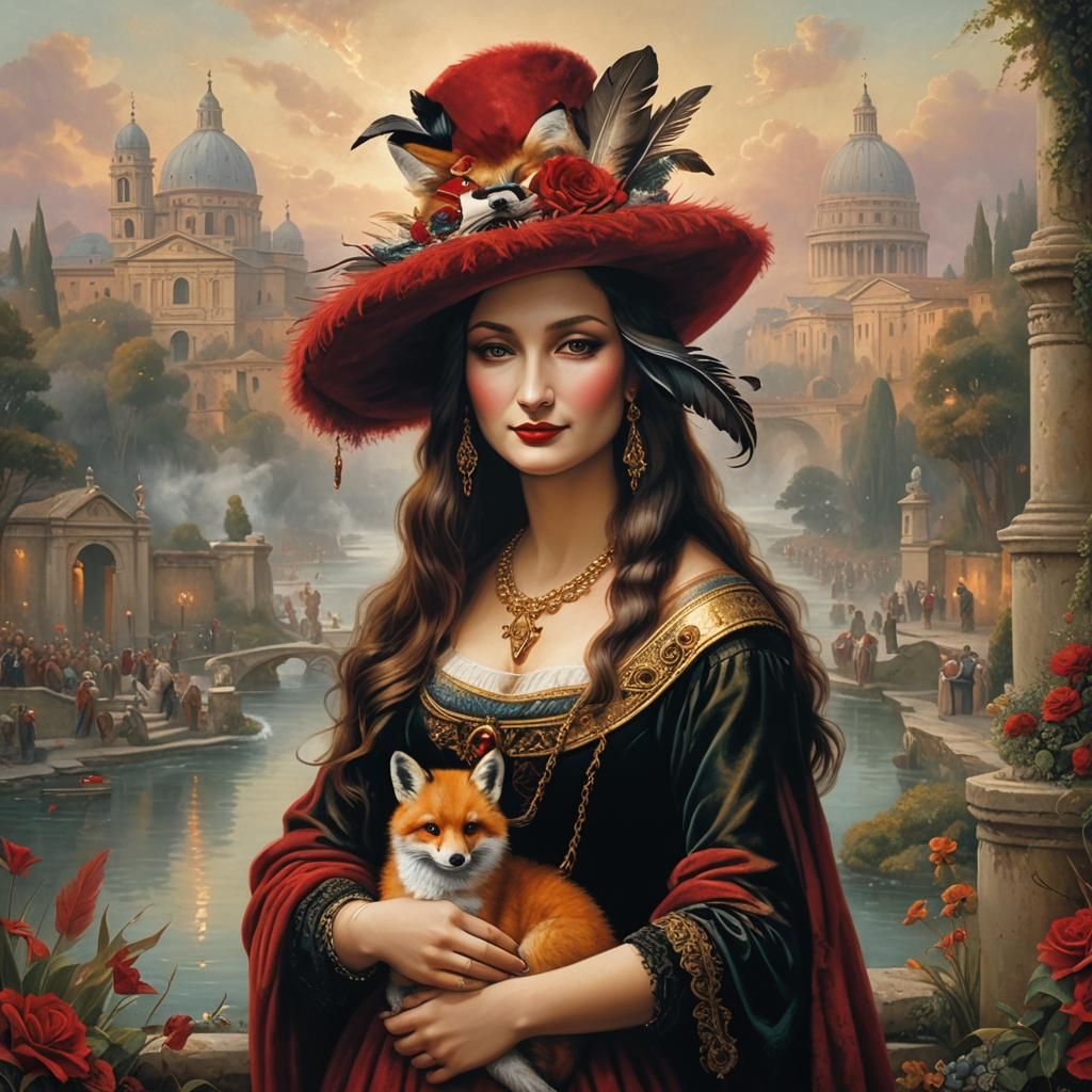 Woman and Fox in Ethereal Roman Fantasy