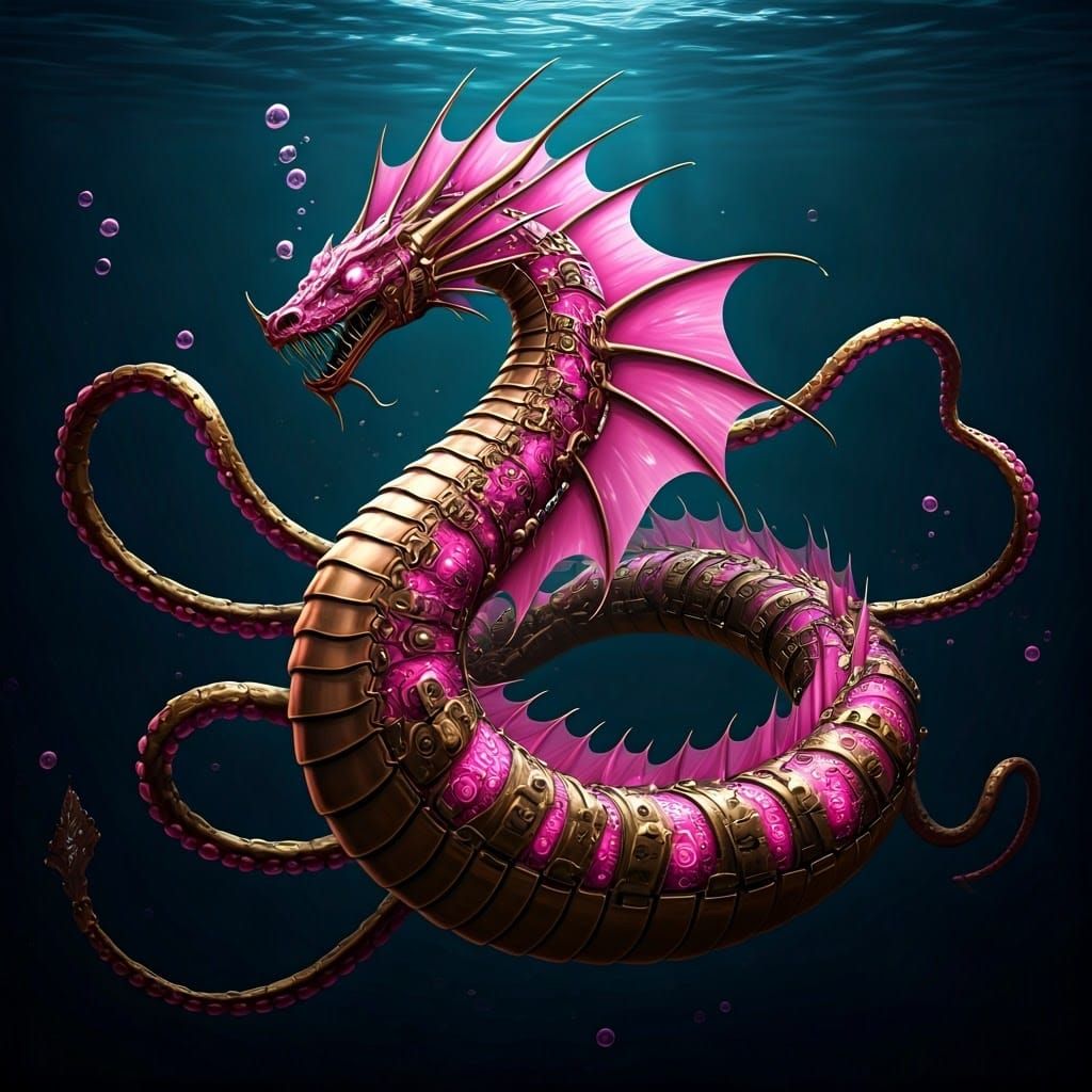 Steampunk Serpent-Dragon with Pink Chrome Scales