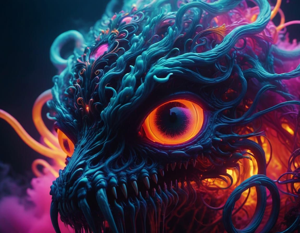 Psychedelic Surrealism: Misty Monstrosity in Neon
