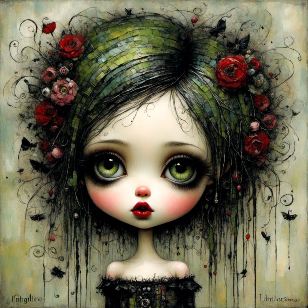 Goth Punk Girl Portrait with Red Lips