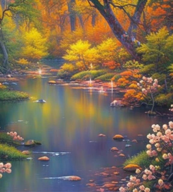 Spring Forest Starry Night in Detailed Matte Painting