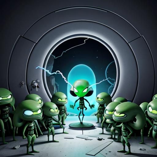 A cartoon depicting a confused alien army lined up in front ...