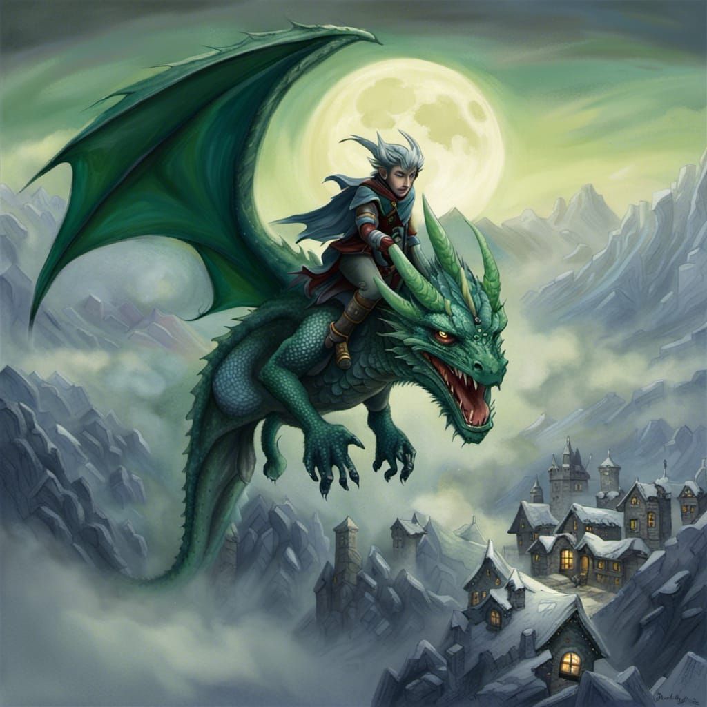 Velvet Blue Dragon in Dark Fantasy Landscape